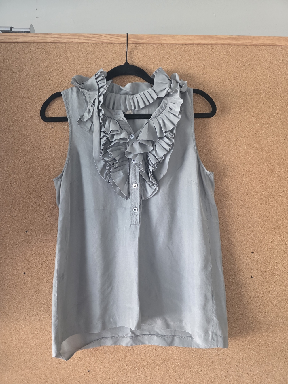J.Crew 100% Silk Ruffle Sleeveless Blouse Top Gray Size 8
